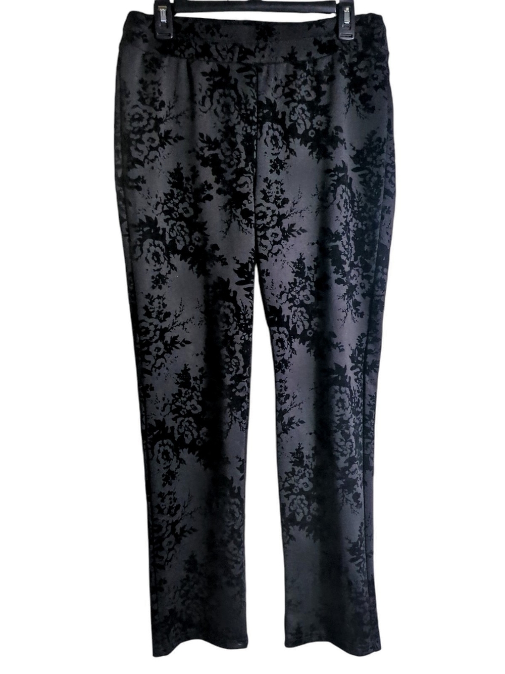 Valerie Stevens Floral Burnout Velvet Pants Size 8 Black On Gray Y2K Whimsigoth